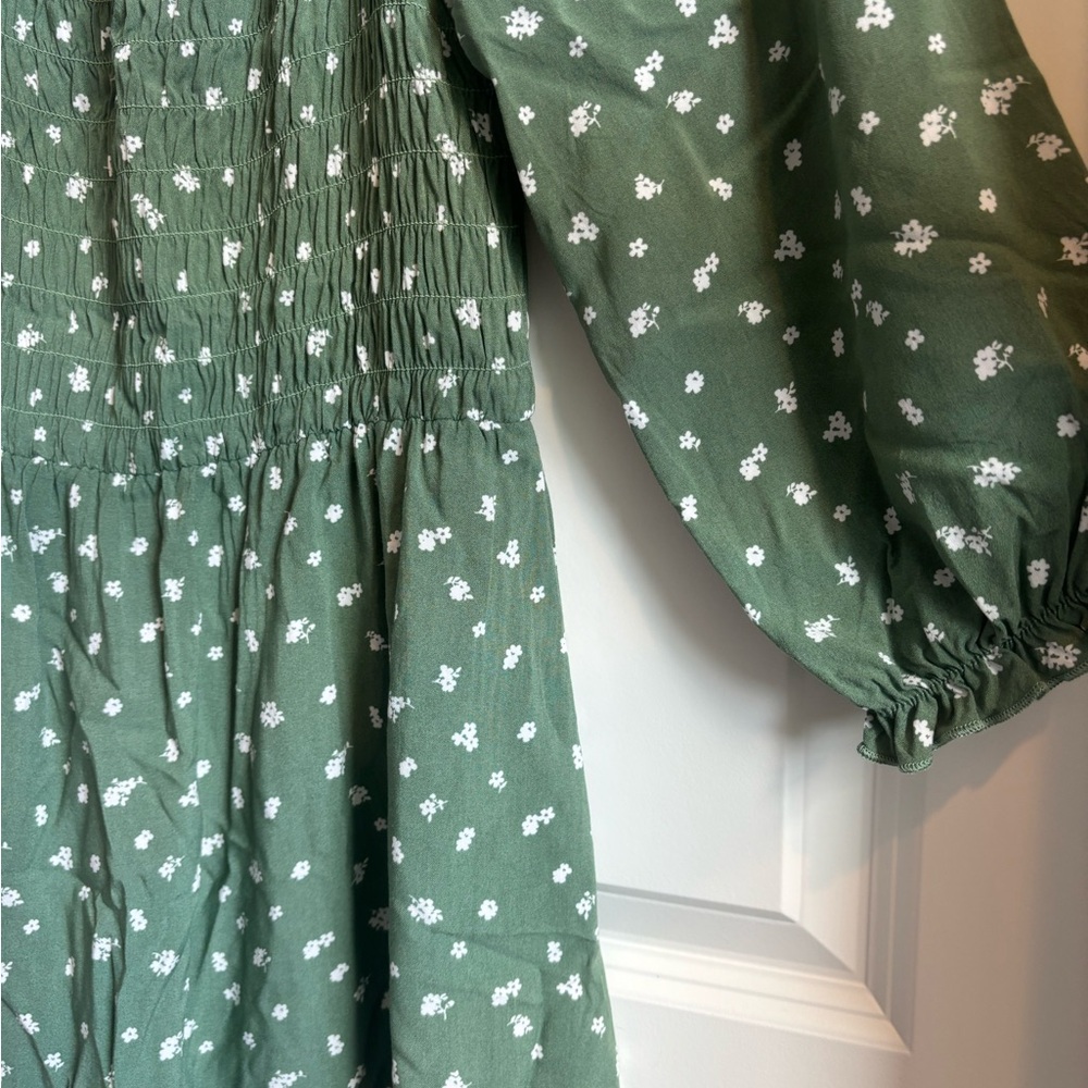 Green and white floral dress